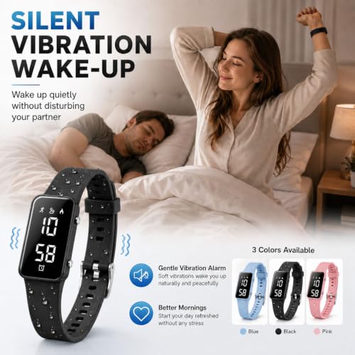 Vadeny Black Vibrating Alarm Wristband Silent Heavy Sleepers Teen Gift