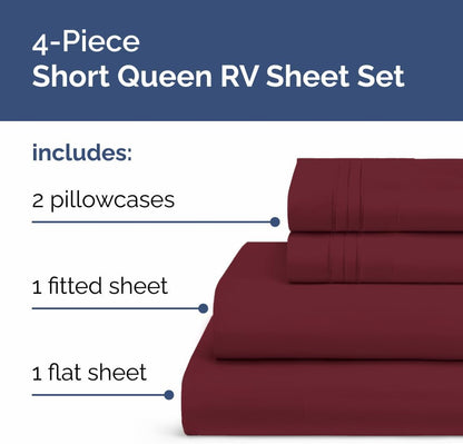 Skiennix Short Queen Size 4-Piece Sheet Set - Soft, Breathable & Cooling Bed Sheets with Deep Pockets - Hotel Luxury Bedding in Burgundy