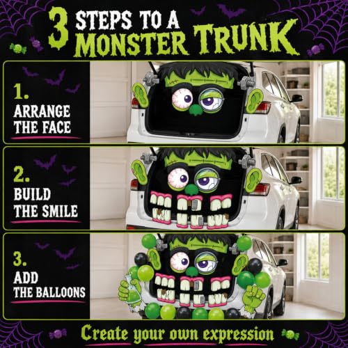 Halloween Trunk or Treat Car Decoration Kit - Green Monster Face - Frank Variation