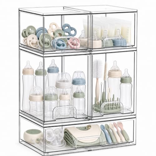 Baby Bottle Organizer 3-Tier Acrylic Storage Drawer Set - 5 Pack
