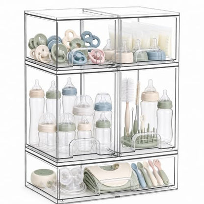 Baby Bottle Organizer 3-Tier Acrylic Storage Drawer Set - 5 Pack