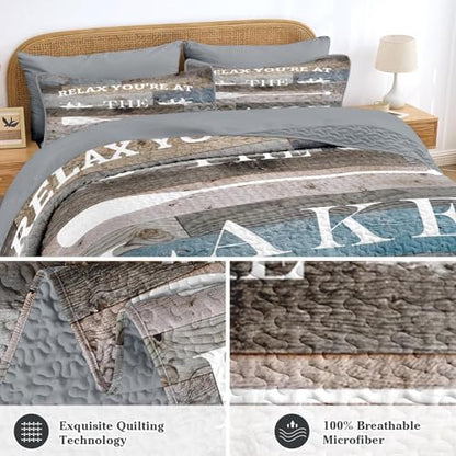 Queen Quilt Set with Lake House Nautical Bedding 7 Pieces - Lake Variation