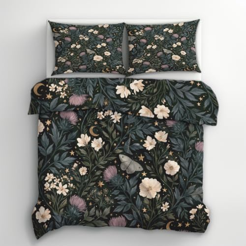 California King Botanical Floral Duvet Cover Set - Multicolor Microfiber Bedding