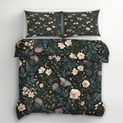 California King Botanical Floral Duvet Cover Set - Multicolor Microfiber Bedding
