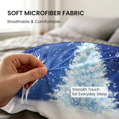 King Size Blue Christmas Pillow Cases Set of 2 - Ultra Soft Microfiber, Envelope Closure