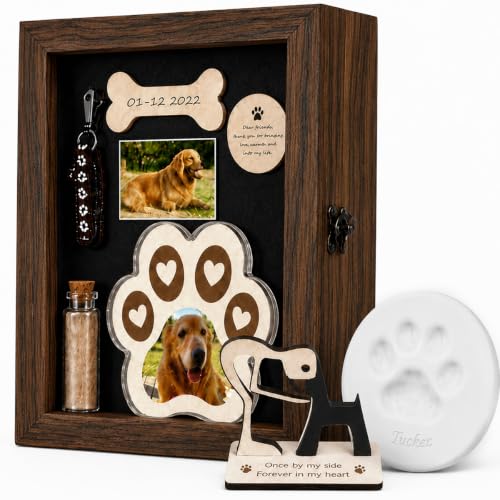 Personalized Pet Memorial Shadow Box with Photo, Paw Plaque & Keepsake Set