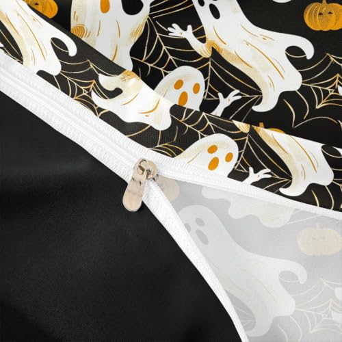 Halloween Ghost Duvet Cover Set Queen Size Black Orange Pumpkin Bedding