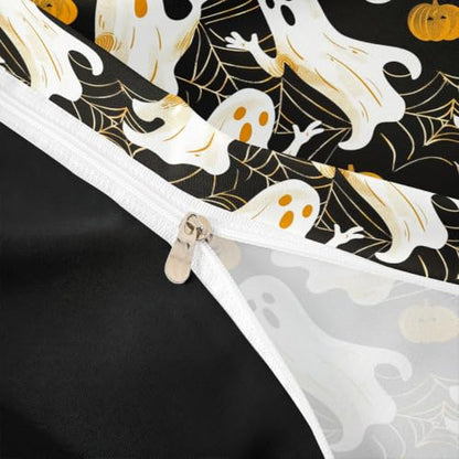 Halloween Ghost Duvet Cover Set Queen Size Black Orange Pumpkin Bedding