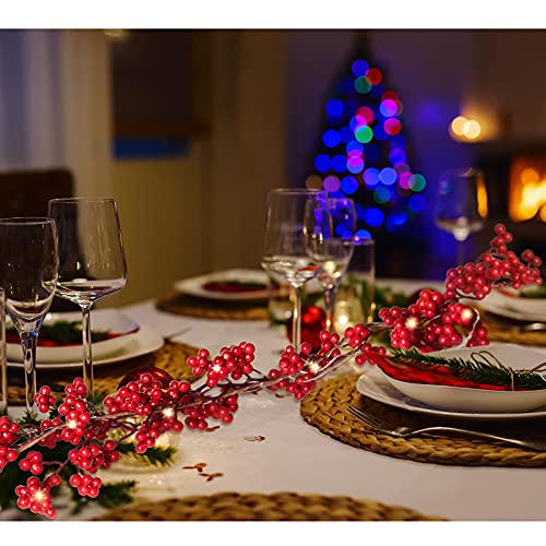 Christmas Red Berry Garland with Lights - 6 ft Battery-Operated Decor (Red / 1)