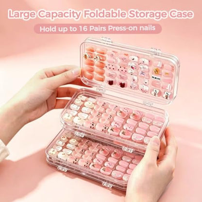 Tri-Fold Press On Nail Storage Case with 30 Double Sided Tape - Nail Organizer