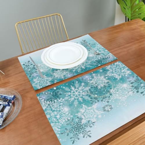 Christmas Burlap Placemats Set of 6 Snowflake Holiday Table Mats for Dining