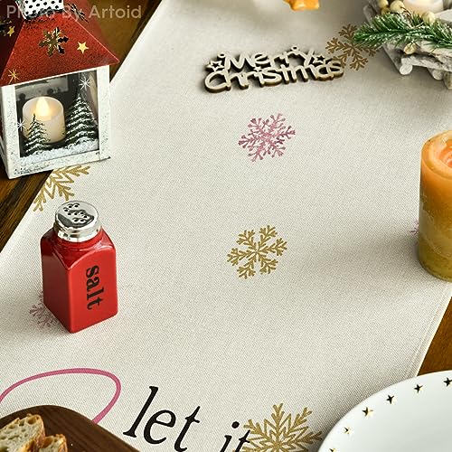 Xmas Tree Winter Table Runner 13x36 Inch Pink Holiday Home Decor