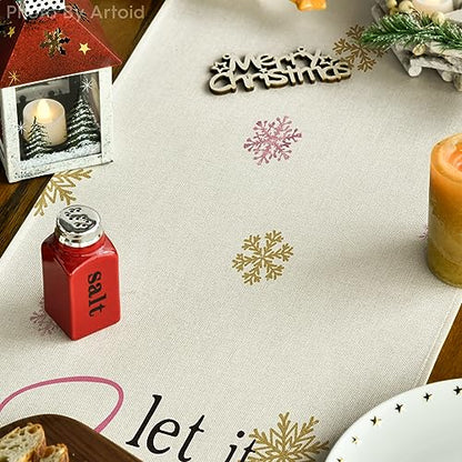 Xmas Tree Winter Table Runner 13x36 Inch Pink Holiday Home Decor