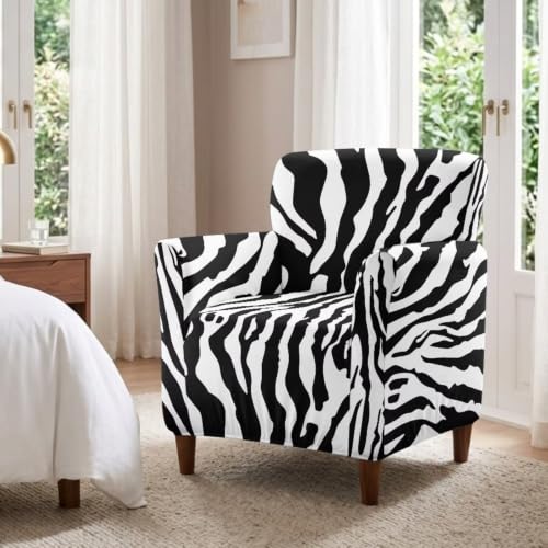 Stretch Armchair Slipcover 1-Piece Living Room Chair Cover Black White Zebra Stripe