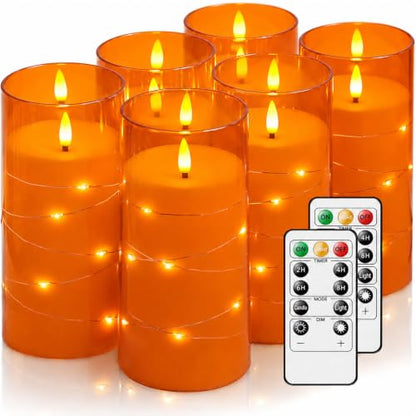 Orange Flickering Flameless Candles with Remote Timer - 6 LED Battery-Powered Decor