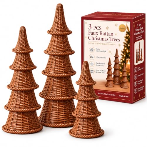 3PCS Woven Style Resin Christmas Trees Set - Holiday Tabletop Decor - Variation of THIS listing