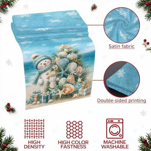 Queen Size Coastal Beach Bed Runner with Christmas Tree Starfish Decor - 83x20 Inches Blue Yellow
