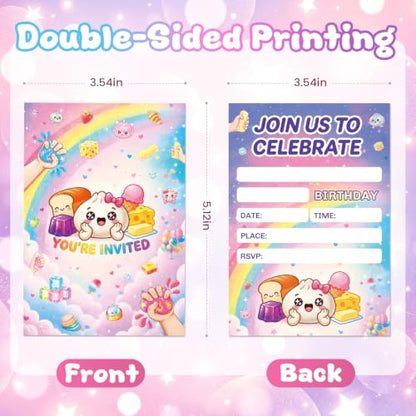 Pink 20Pcs Squishy Birthday Invitations with Envelopes - Dumpling & Food Theme