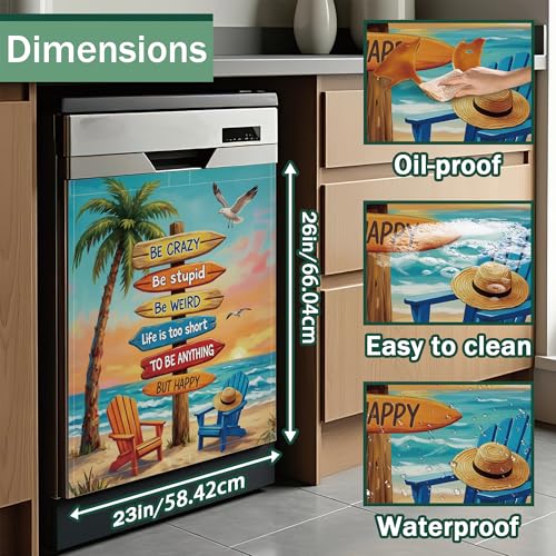 Retro Summer Beach Dishwasher Magnet Cover - Decorative & Washable Kitchen Decor 23x26 Inch