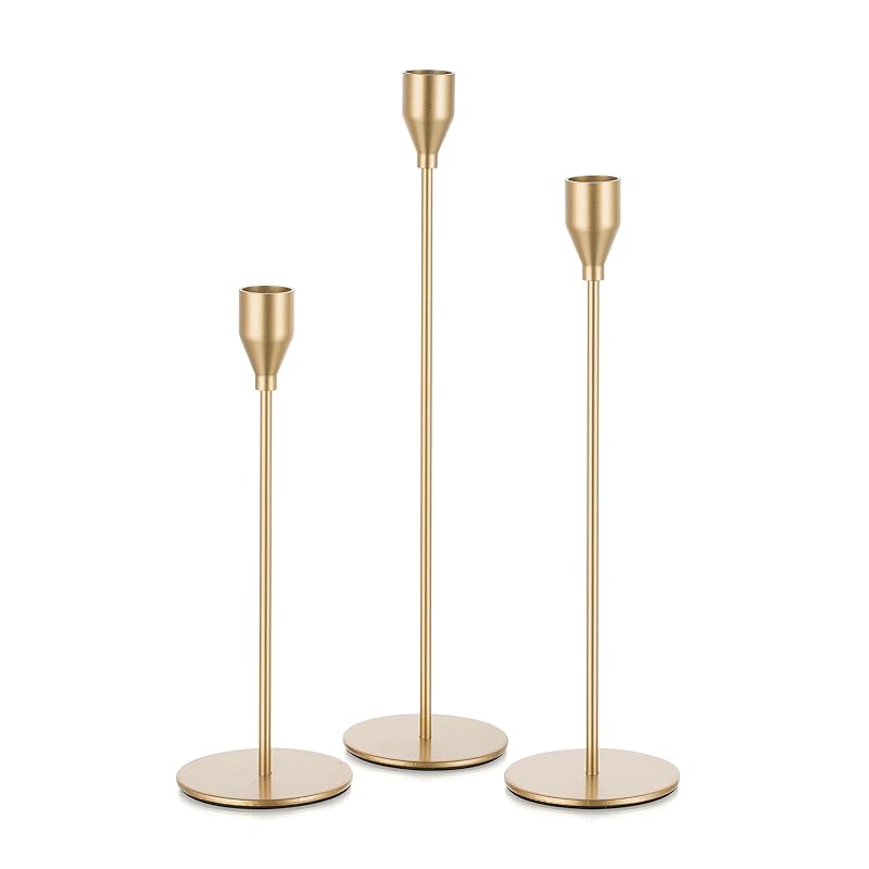 Gold Taper Candle Holders, Tall Candlestick Holder Set of 3