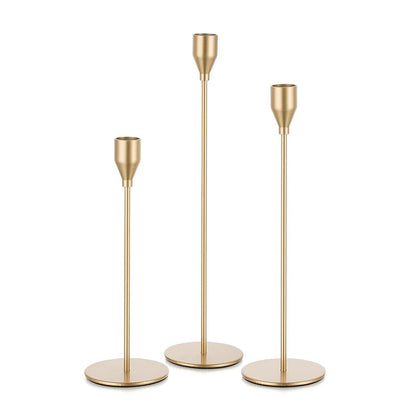 Gold Taper Candle Holders, Tall Candlestick Holder Set of 3