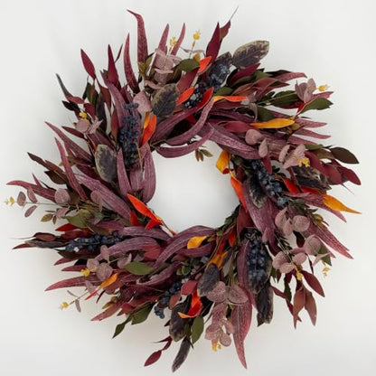 Fall Wreath for Front Door - Eucalyptus & Blueberry Decor, 26 Inches