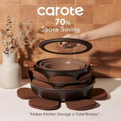 Ceramic Cookware Set with Detachable Handles - 25 Pieces, Brown