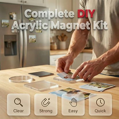 Clear Acrylic DIY Fridge Magnet Set with Adhesive Backing - Square 10 pcs