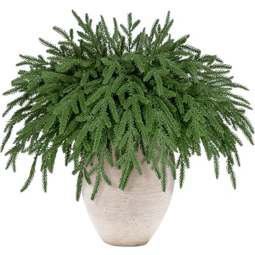 12 Pcs 18 Inch Real Touch Norfolk Pine Christmas Stems - Fake Holiday Greenery