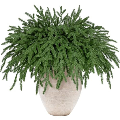 12 Pcs 18 Inch Real Touch Norfolk Pine Christmas Stems - Fake Holiday Greenery