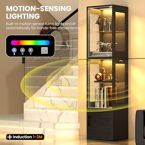 Display Cabinet with Glass Doors RGB Lighting & Bottom Storage - Black - Variation of THIS listing