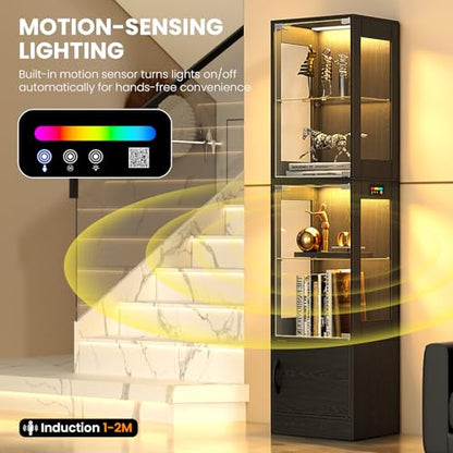 Display Cabinet with Glass Doors RGB Lighting & Bottom Storage - Black - Variation of THIS listing