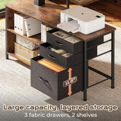 Standing Desk with Outlets, Cabinet & Shelves - Rustic Brown, 55.1 Inches