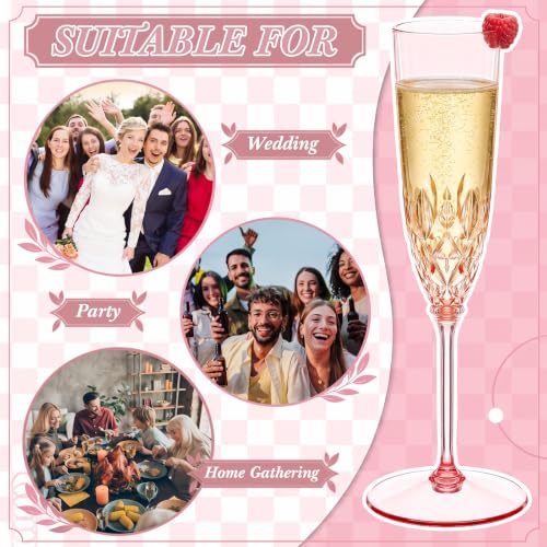 Pink Plastic Champagne Flutes Set 48pcs Detachable 3.7oz Bulk Party Glasses