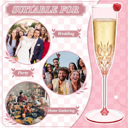 Pink Plastic Champagne Flutes Set 48pcs Detachable 3.7oz Bulk Party Glasses
