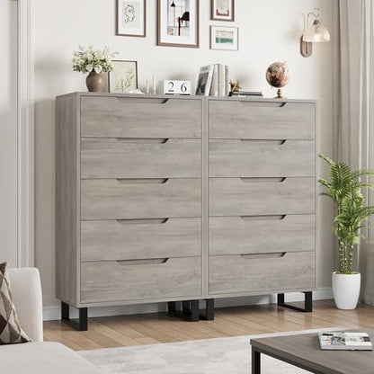 Garvee 5-Drawer Bedroom Dresser - 50.5" Vertical Storage with 15.7" Depth, Grey