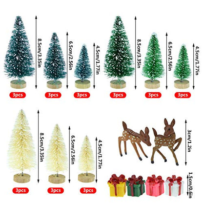 Mini Pine Trees & Deer Doll Set with Gift Boxes - Beige, Yellow, Green, Pink, Red, Dark Green Variations