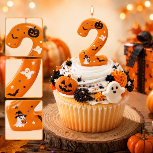Halloween Birthday Number Candles - Pumpkin Bat Ghost Cake Topper