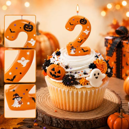 Halloween Birthday Number Candles - Pumpkin Bat Ghost Cake Topper