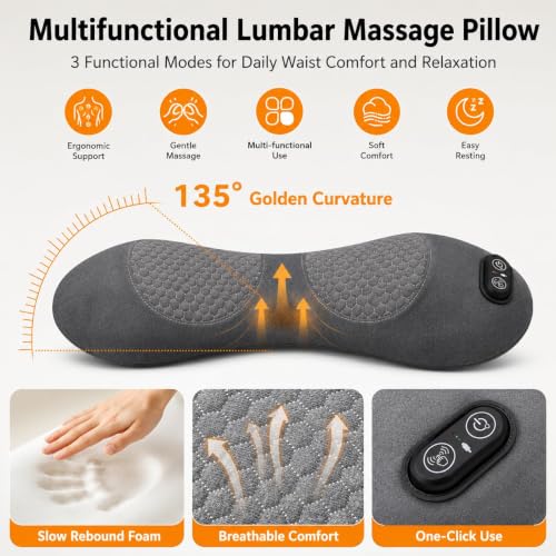 Electric Lumbar Massager Pillow with Heat Vibration & Stretching for Back Relief
