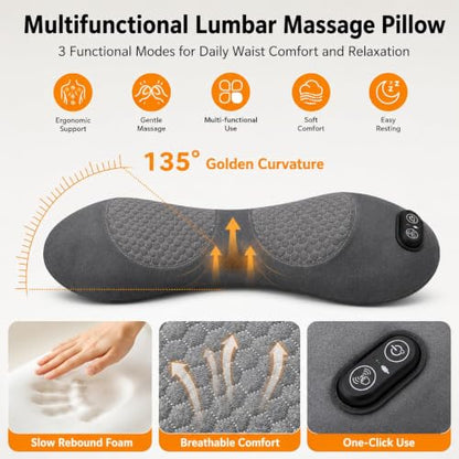 Electric Lumbar Massager Pillow with Heat Vibration & Stretching for Back Relief