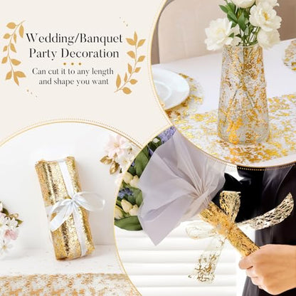 11x78.74 Inch Gold Glitter Table Runner Set - 3 Pack, Metallic Mesh for Party & Events