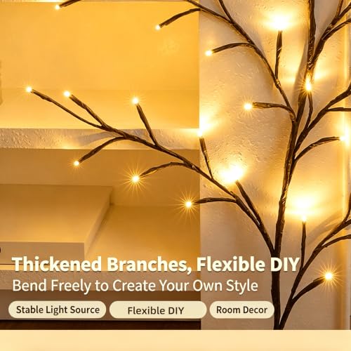 Warm White Vine Lights for Wall - Flexible 1.9M Decor with Remote Control