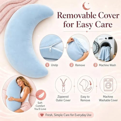 Oversized Moon Body Pillow - C-Shaped Cooling Crescent Pillow (Blue)