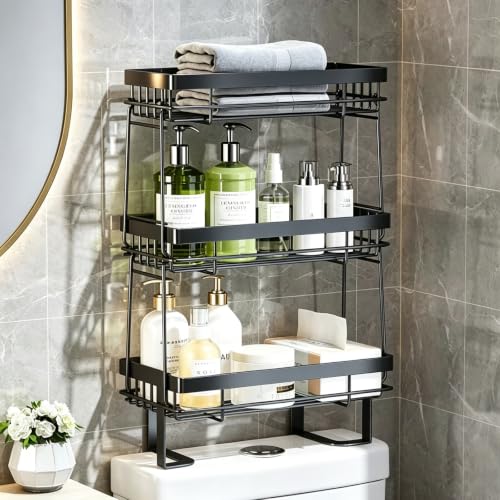 Over The Toilet Shelf Bathroom Organizer No-Drill Black Storage Rack