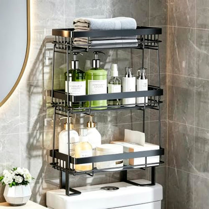 Over The Toilet Shelf Bathroom Organizer No-Drill Black Storage Rack