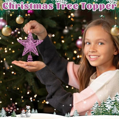 Pink Christmas Tree Topper Star Mini Metal Glitter Decoration - KEYIDO