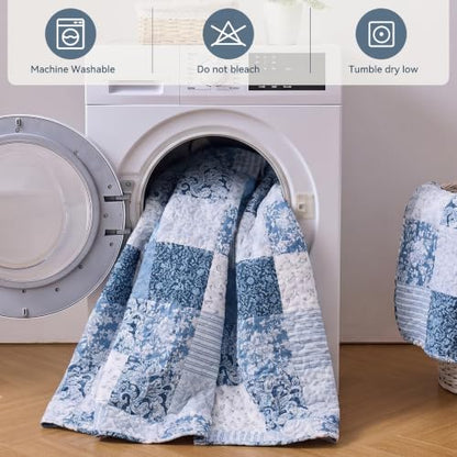 Alaskan King Quilt Set 132x120 Blue Patchwork Reversible Bedspread
