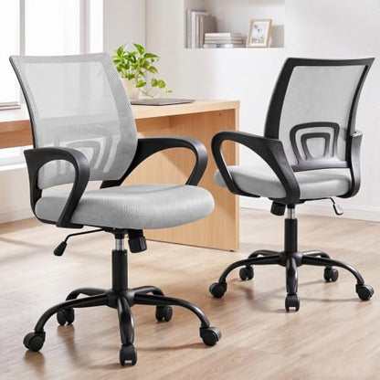 DUMOS Ergonomic Office Chair Grey 2 Pack - Mid-Back Lumbar Support
