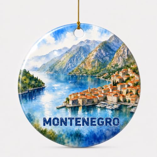 Montenegro Kotor Bay Christmas Ornament - Watercolor Ceramic Holiday Keepsake